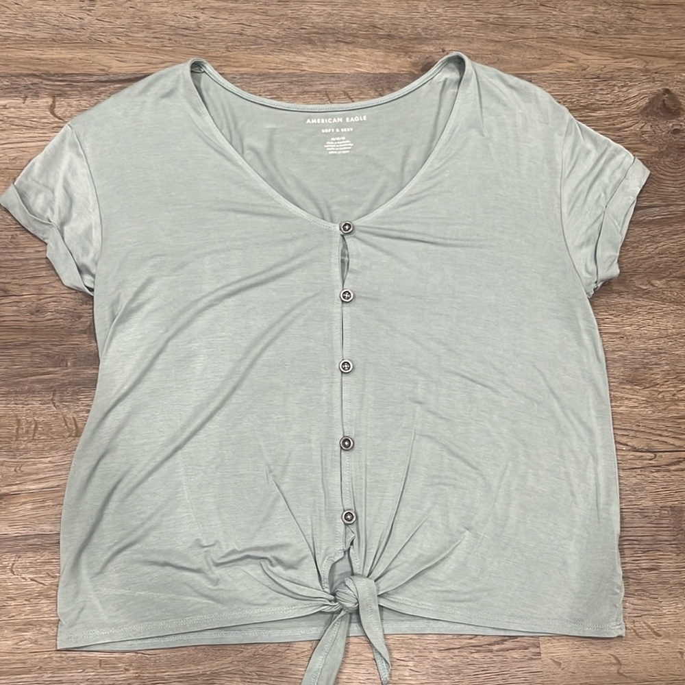 American Eagle soft and sexy button up top with tie size medium